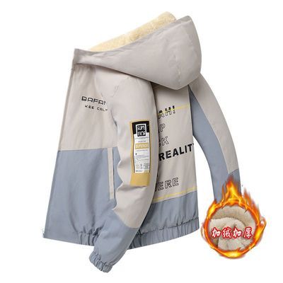 常规/加绒加厚秋冬季男士连帽夹克宽松韩版工装外套青年潮流上衣