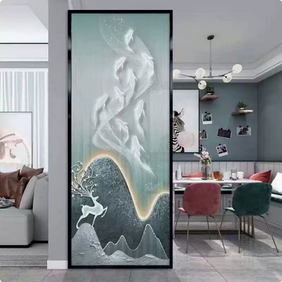 轻奢长虹玻璃屏风隔断客厅艺术新中式简约入户门玄关现代彩绘网