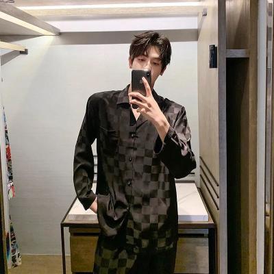 春秋睡衣男夏季长袖冰丝薄款加肥加大码高档仿真丝学生家居服套装优惠券