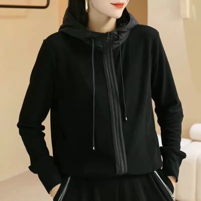 双面德绒连帽卫衣2025春秋款洋气拉链开衫韩版设计感加绒保暖上衣