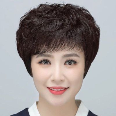 中老年人大卷假发头发自然卷发6070妈妈真发头套超自然假发真