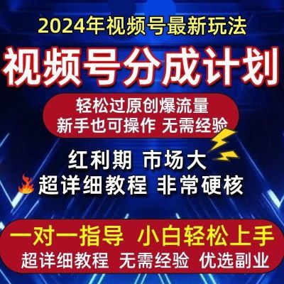 2024视频号分成计划全套课程+1对1陪跑服务+素材更新+多