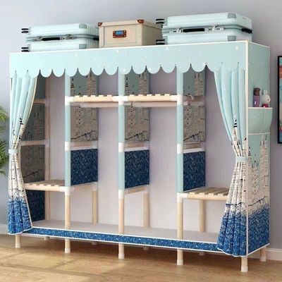 衣柜出租房牛津布实木布衣柜加粗加固耐用家用卧室组装收纳储物柜