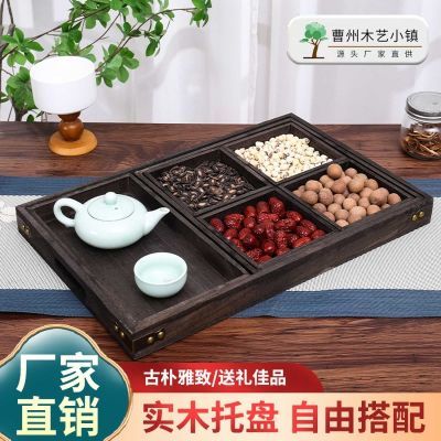 日式围炉煮茶点心盘桐木复古九件套围炉煮茶点心盘复古多格茶点盘