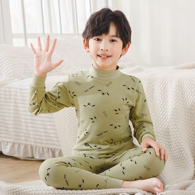 3-17岁儿童纯棉内衣套装男童女童中大童宝宝半高领秋衣秋裤打底衫