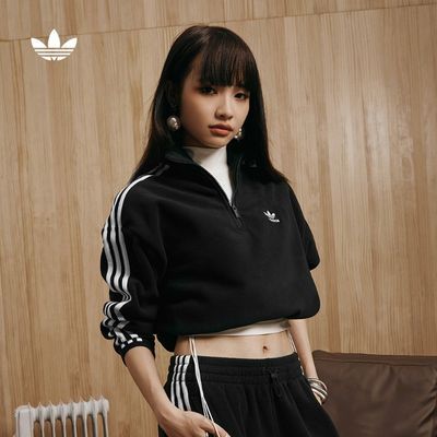 adidas阿迪达斯官方三叶草女装秋冬摇粒绒半开襟宽松运动套头衫