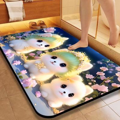浴室卫生间门口硅藻泥猫咪吸水地垫防滑脚垫子厕所洗手间卫浴地毯
