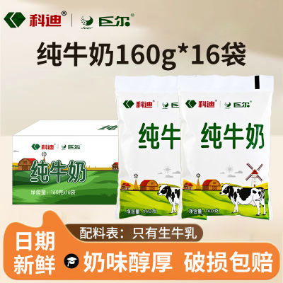 16袋装科迪巨尔系列纯牛奶整箱批发特价袋装160g科迪纯牛奶