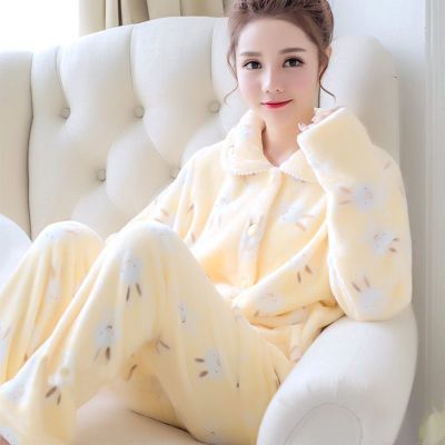 法兰绒睡衣女士秋冬季加厚保暖长袖法兰绒春秋冬款家居服开衫套装优惠券