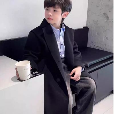男童呢子大衣西装领长款2024秋冬款儿童帅气英伦风高级感毛呢外套