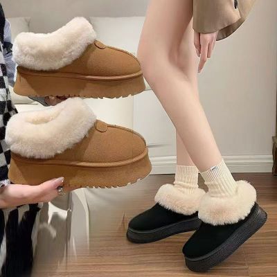 2026冬季厚底新款皮毛加绒加厚保暖雪地靴女全包跟棉拖鞋【5天内发货】