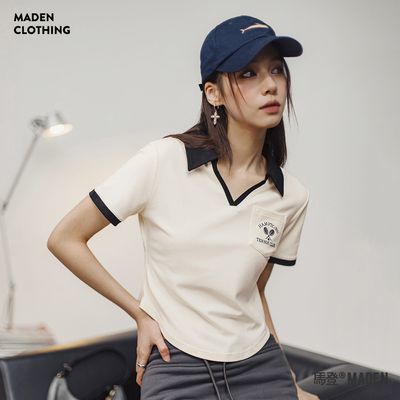 57.9 马登 复古V领Polo衫女款 尺码S-XL可穿 面料舒适透气 V领显瘦 - 线报酷
