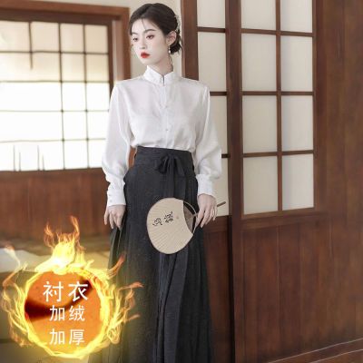 改良汉服女装明制汉元素国风气质日常立领春秋衬衫提花马面裙套装