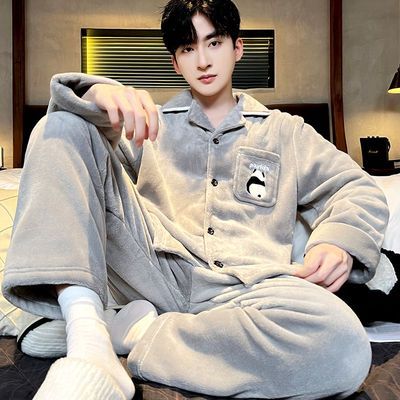 睡衣男士冬季加绒加厚法兰绒保暖秋冬珊瑚绒套装家居服大码可外穿