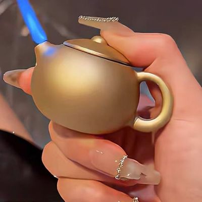 创意个性茶壶打火机迷你直冲防风充气家用办公时尚摆件男刻字广告
