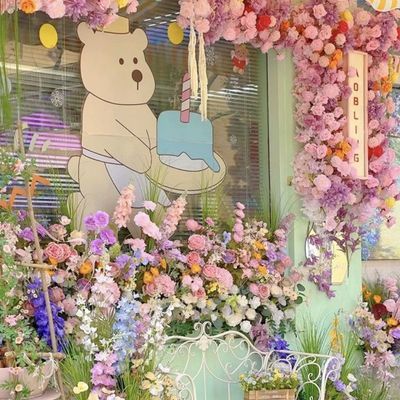 小红薯莫奈花园造景仿真花求婚布置瀑布打卡网红门店橱窗落地
