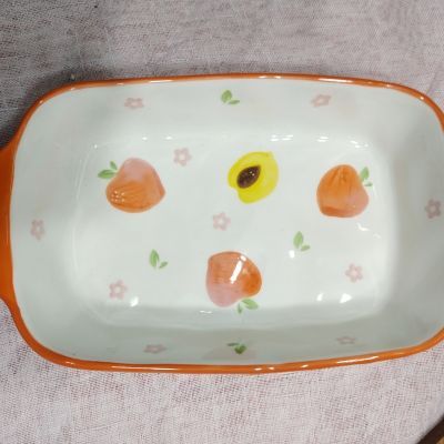 网红可爱水果双耳陶瓷盘子家用日式餐具微波炉烤箱焗饭芝士专用盘