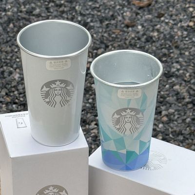 星巴克杯子便携式可爱熊店长银色字母变色杯铝杯变身桌面杯马克杯