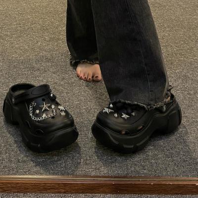 ins潮厚底防滑小个子高跟洞洞鞋女夏季外穿可爱链条沙滩包头凉鞋