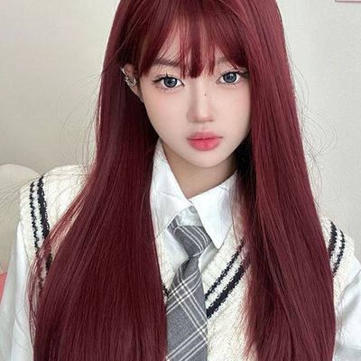 玫红假发女日常长直发lolita网红自然逼真甜美可爱jk全头