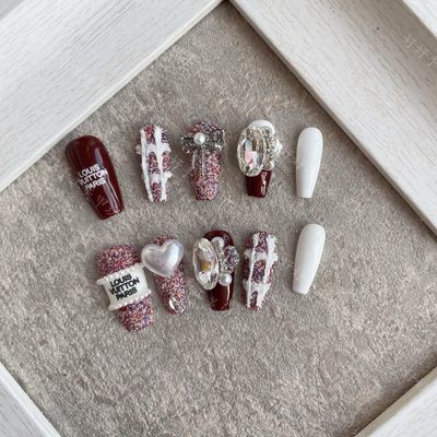 实拍纯手工美甲穿戴甲小香风复古毛呢冬季新年美妆好物中梯10片