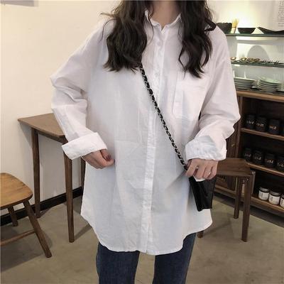 春秋宽松长袖衬衣内搭白色上衣女韩版复古港味设计感小众打底衬衫