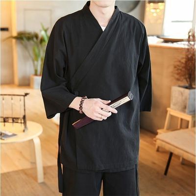 中国风七分袖汉服男古装侧开襟风道袍朴素田园居士禅意文化外套男