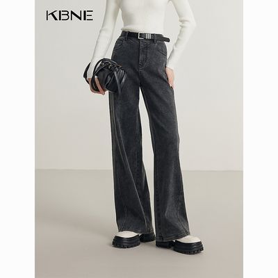 百亿补贴：黑色微喇牛仔裤子复古百搭直筒裤KBNE2025年春新款阔腿裤微弹长 233元