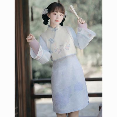 清仓原创设计绣球旗袍中国风复古日常改良汉元素旗袍马甲两件套