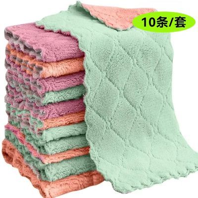 珊瑚绒10条装厨房抹布套装不沾油不掉落可重复使用吸水超细纤维