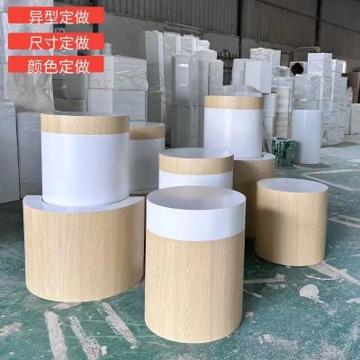 圆形展台木纹定制简约北欧风异形地台增高服装店网红底座烤漆白色