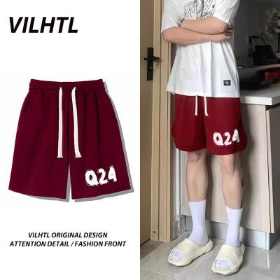 夏季白色字母印花抽绳休闲短裤男美式潮牌ins宽松黑色直筒运动裤