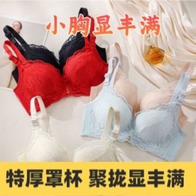 内衣女聚拢加厚小胸显大上托调整型收副乳防下垂无钢圈蕾丝文胸罩