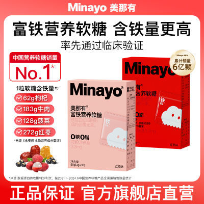 Minayo美那有富铁软糖儿童成人孕妇营养铁元素铁剂正品90g/盒