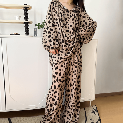 云朵棉温柔风长袖长裤睡衣女高级感轻奢慵懒风加肥加大薄款家居服