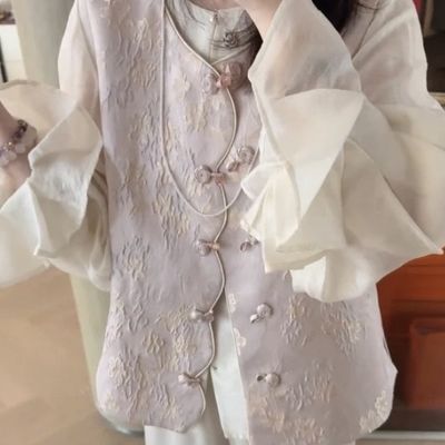 【粉韵】高级中式国风提花马甲盘扣春季新款坎肩唐装无袖背心上衣