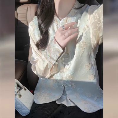新中式国风唐装提花马甲外套女2026新款春高级感白色上衣两件套装