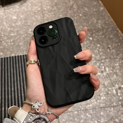 苹果15午夜黑褶皱手机壳iPhone14Promax硅胶13全包12防摔11软XS女