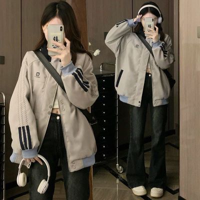 美式复古2025独特超好看宽松拼接设计感粉色外套女春秋款立领夹克优惠商品图片