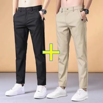 皮带裤男新款韩版潮流夏天裤子宽松直筒休闲男裤薄款修身商务长裤