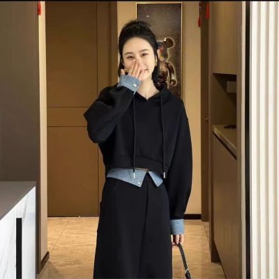 春装新款牛仔拼接卫衣套装裙时尚休闲运动裙套装两件套1281优惠商品图片