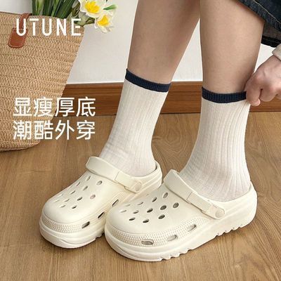 优调厚底洞洞鞋女夏季外穿增高透气防滑情侣两穿居家eva沙滩鞋男