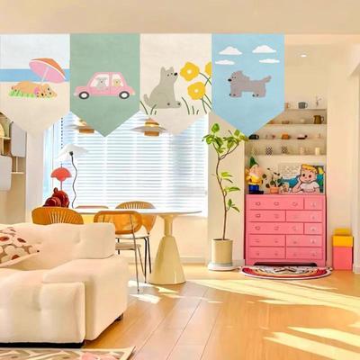 三角旗帘小吊旗卡通个性餐厅门头短帘吧台吊帘装饰帘厨房隔断定制