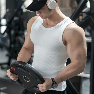 重磅纯棉螺纹肌肉健身背心男硬汉风紧身弹力无袖T恤撸铁训练坎肩