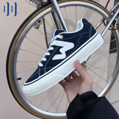 顽刻ollieskate海军蓝春季校园风翻毛皮帆布拼接男女国潮滑板鞋