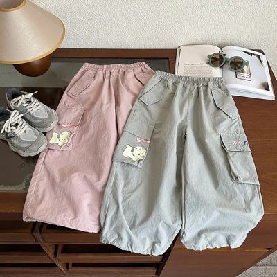 女童洋气工装裤舒适春秋休闲裤2025新款女宝宝宽松直筒长裤子薄款