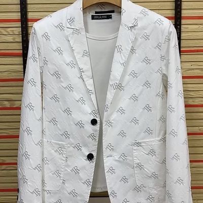 西服外套上衣修身薄款新款帅气轻奢潮流印花休闲男士西装天内发货