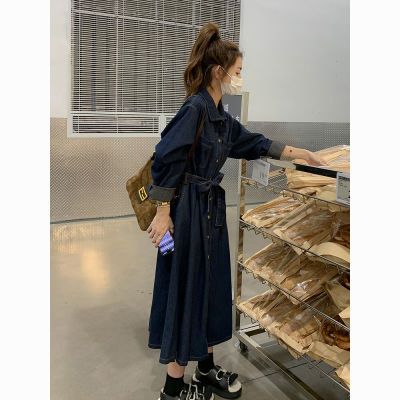 法式复古牛仔连衣裙春秋2025中长款新款高级收腰气质显瘦衬衫