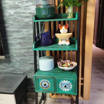 美式置物架多层收纳层架民宿装饰家俱花架子客厅落地复古实木斗柜