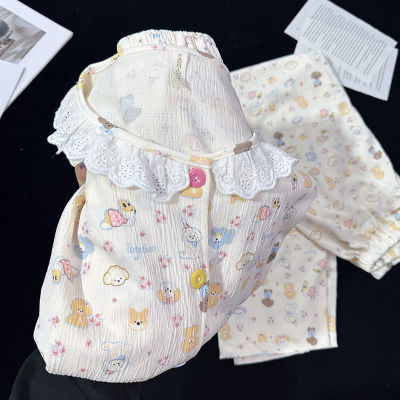 纯棉月子服带胸垫夏季薄款孕妇睡衣产后产妇哺乳喂奶衣春秋家居服
